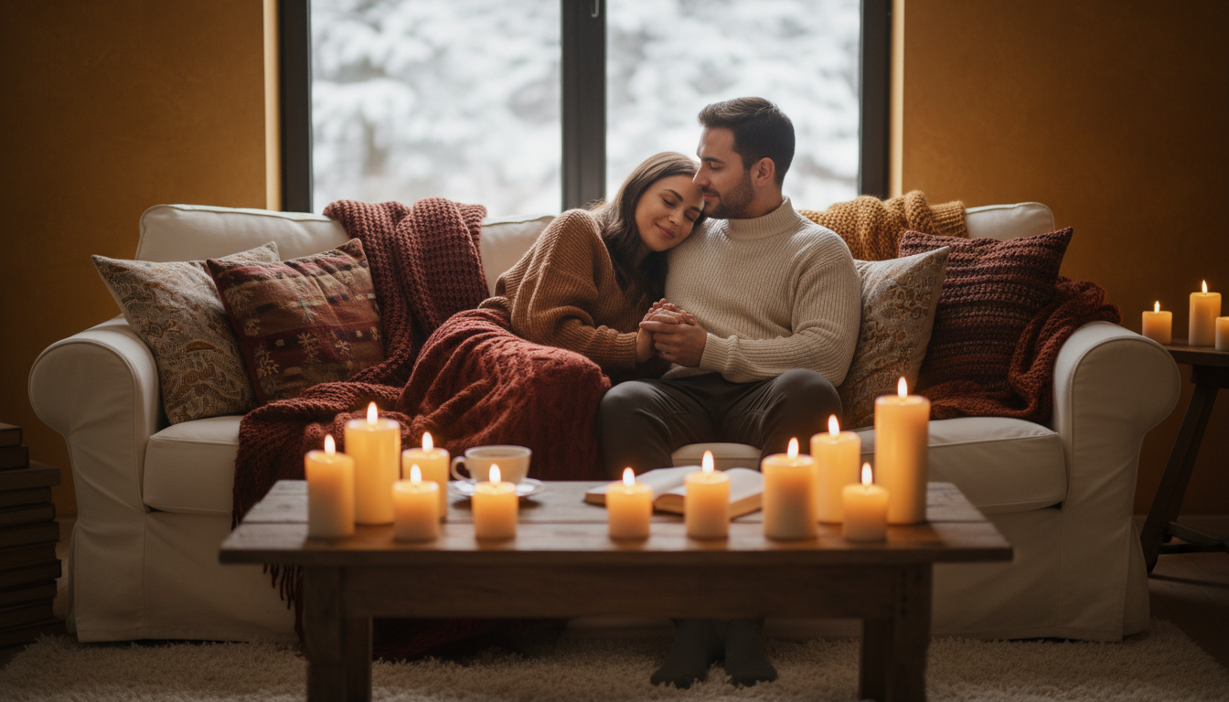 Couple en conversation intime dans une ambiance chaleureuse
