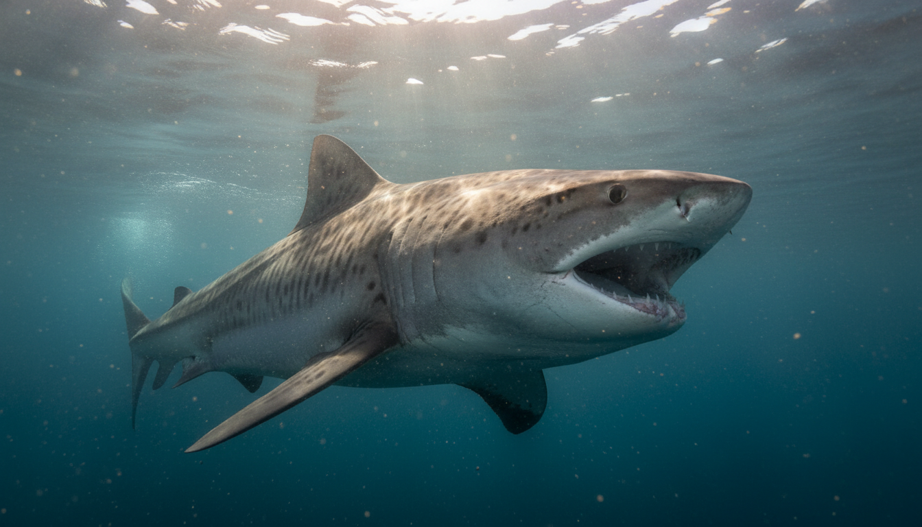 Requin-tigre nageant sous la surface de l'océan