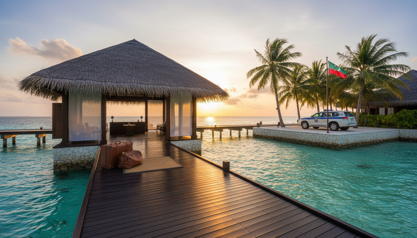 Resort de luxe aux Maldives avec véhicule de police