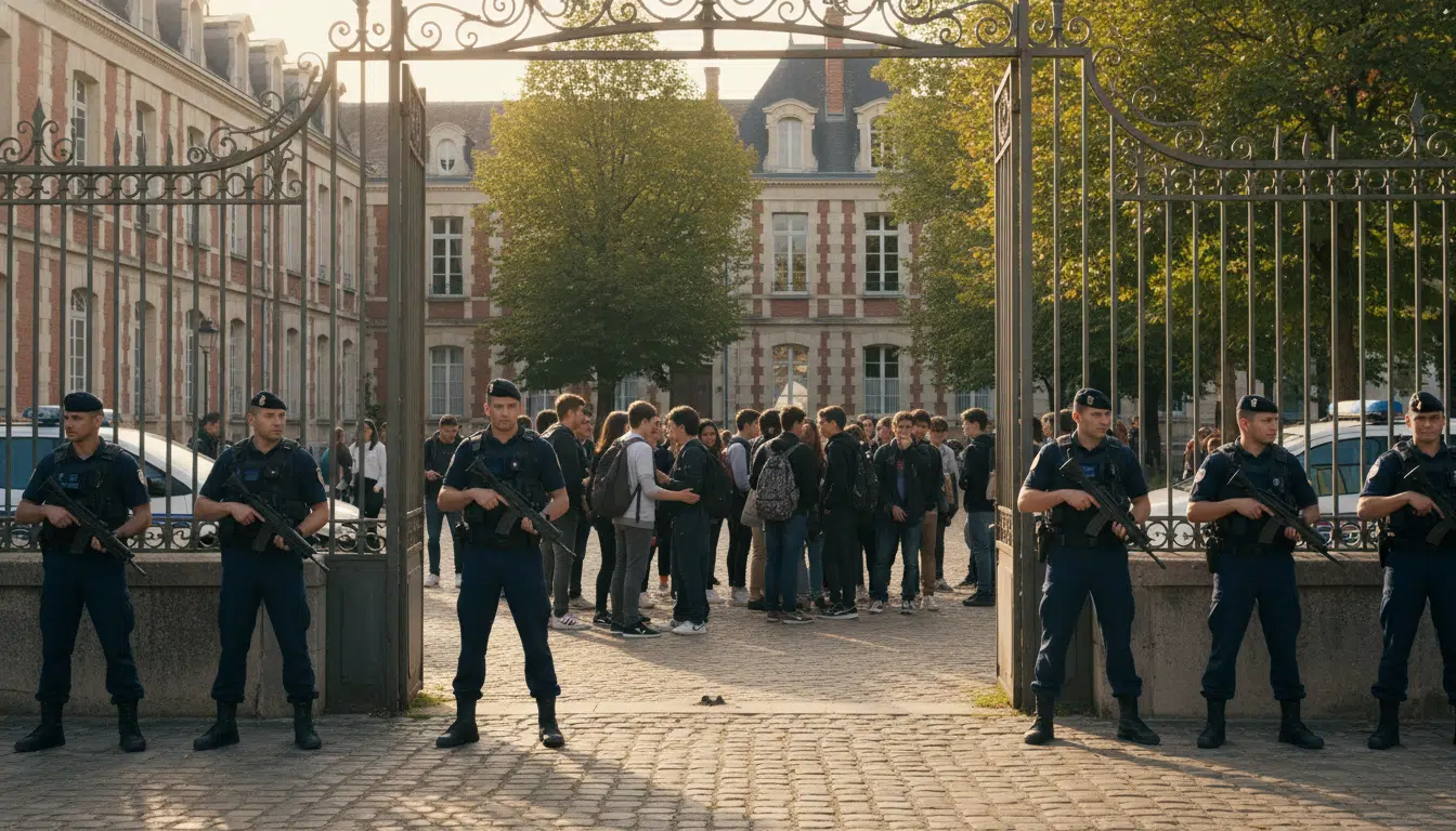 Élèves et gendarmes devant le lycée d'Ancenis après l'agression