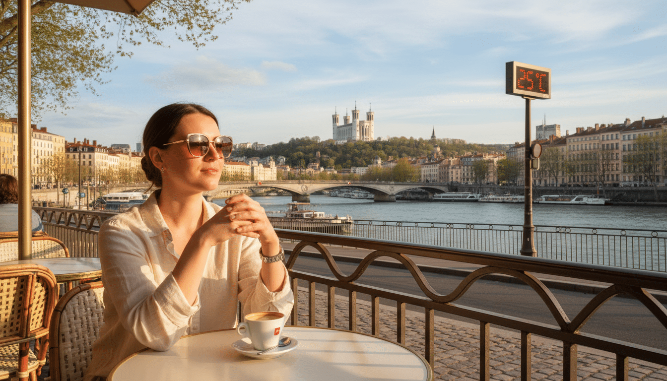 Terrasse de café à Lyon par 25°C en avril
