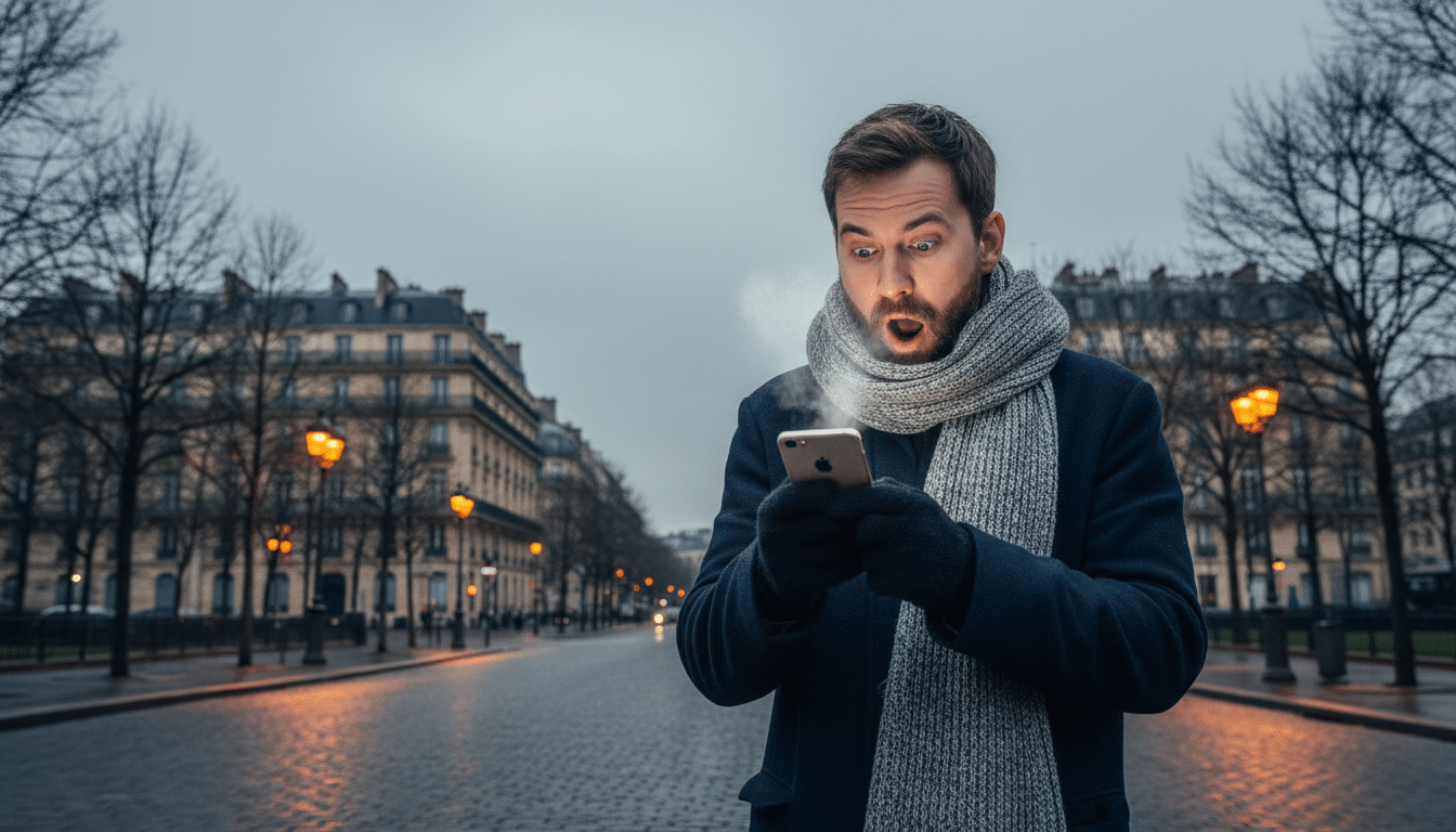 Passant emmitouflé surpris par le froid printanier