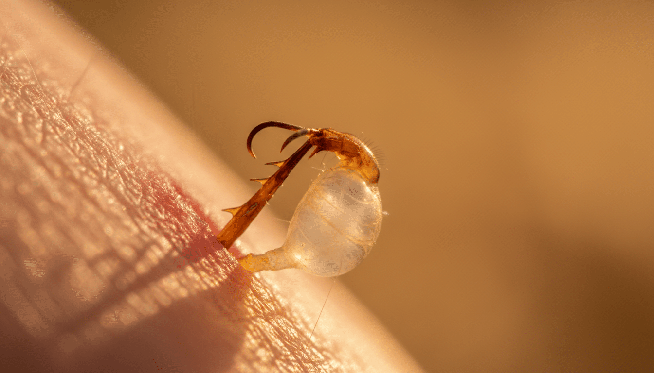Macro du dard barbelé d'une abeille dans la peau