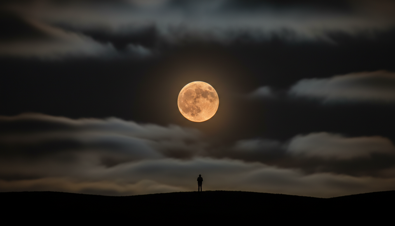 Pleine lune lointaine brillant dans le ciel nocturne