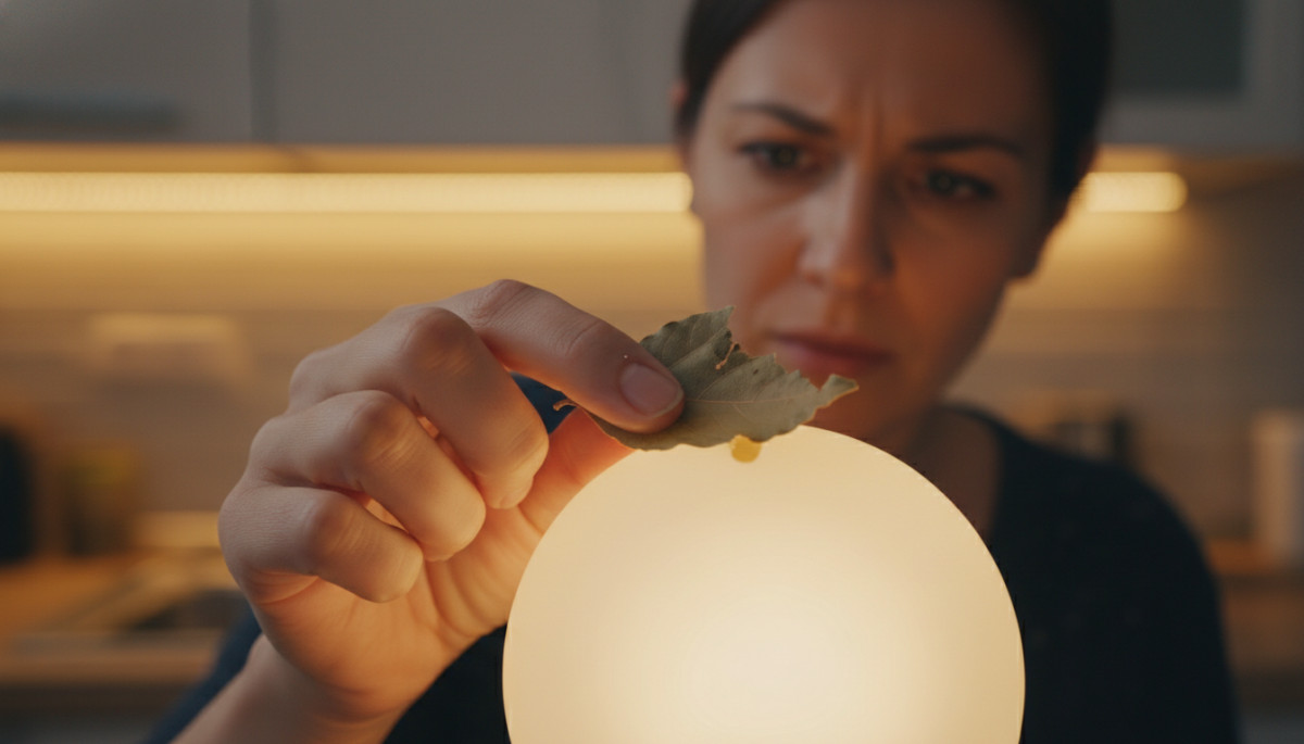 main frottant feuille de laurier sur ampoule