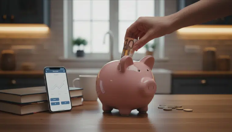 Main qui épargne de l'argent dans une tirelire