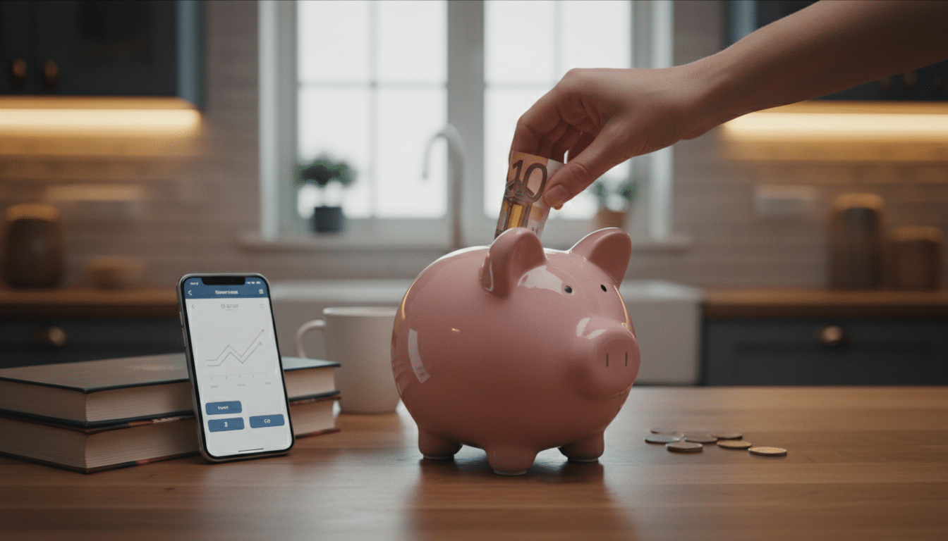 Main qui épargne de l'argent dans une tirelire
