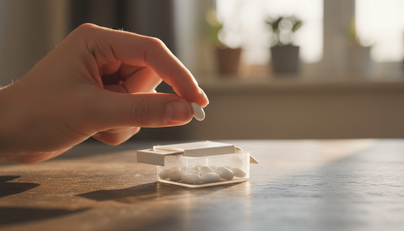 Main tenant une pastille Tic Tac entre les doigts