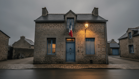 Façade d'une gendarmerie dans un village normand