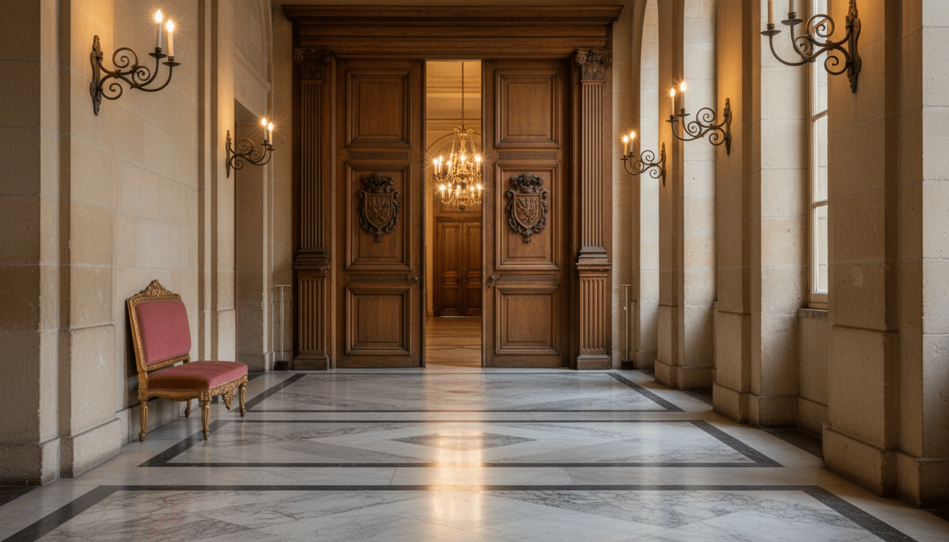 Couloir du tribunal de Caen avant une audience