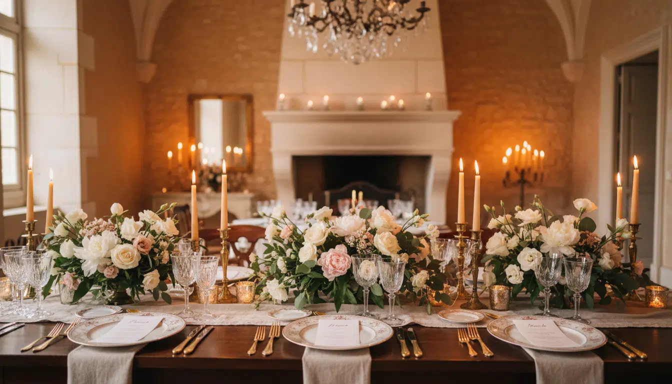 Table de réception de mariage intime et élégante