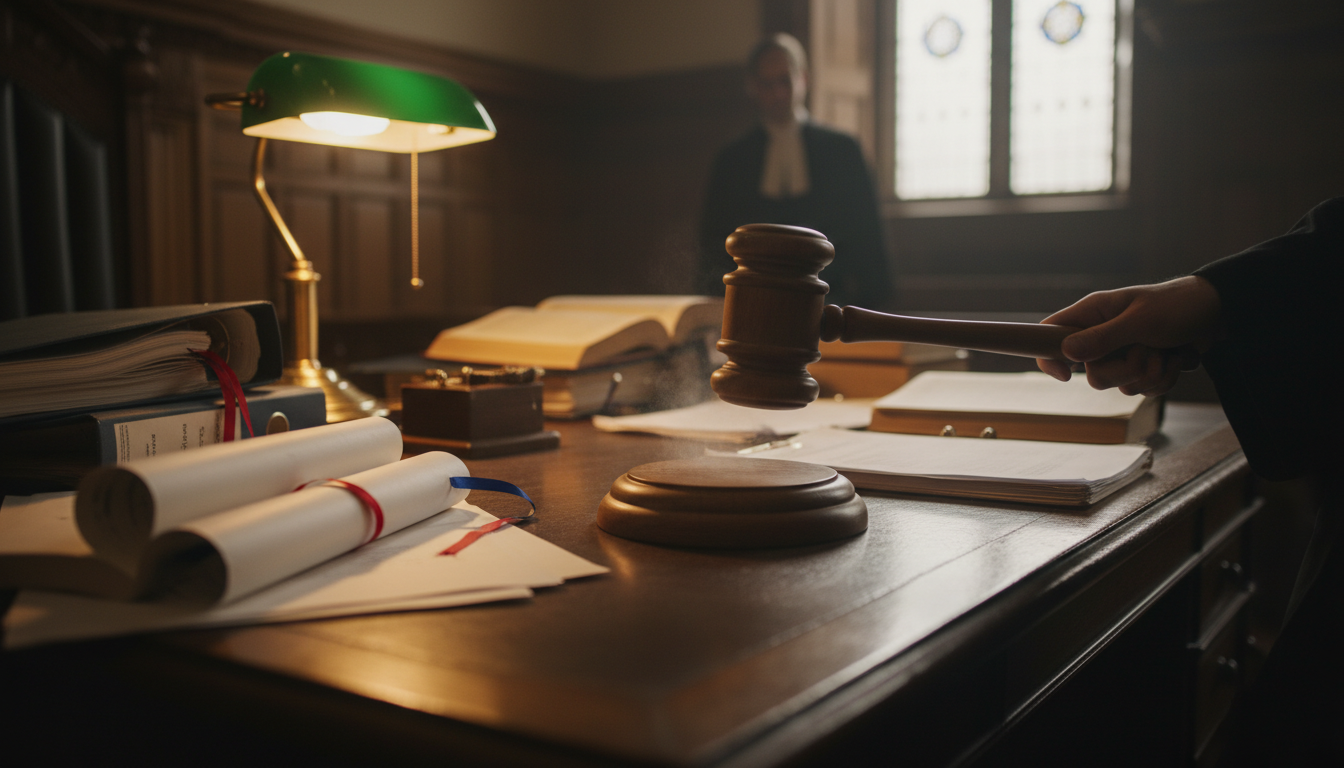 Marteau de juge et documents lors du verdict du divorce
