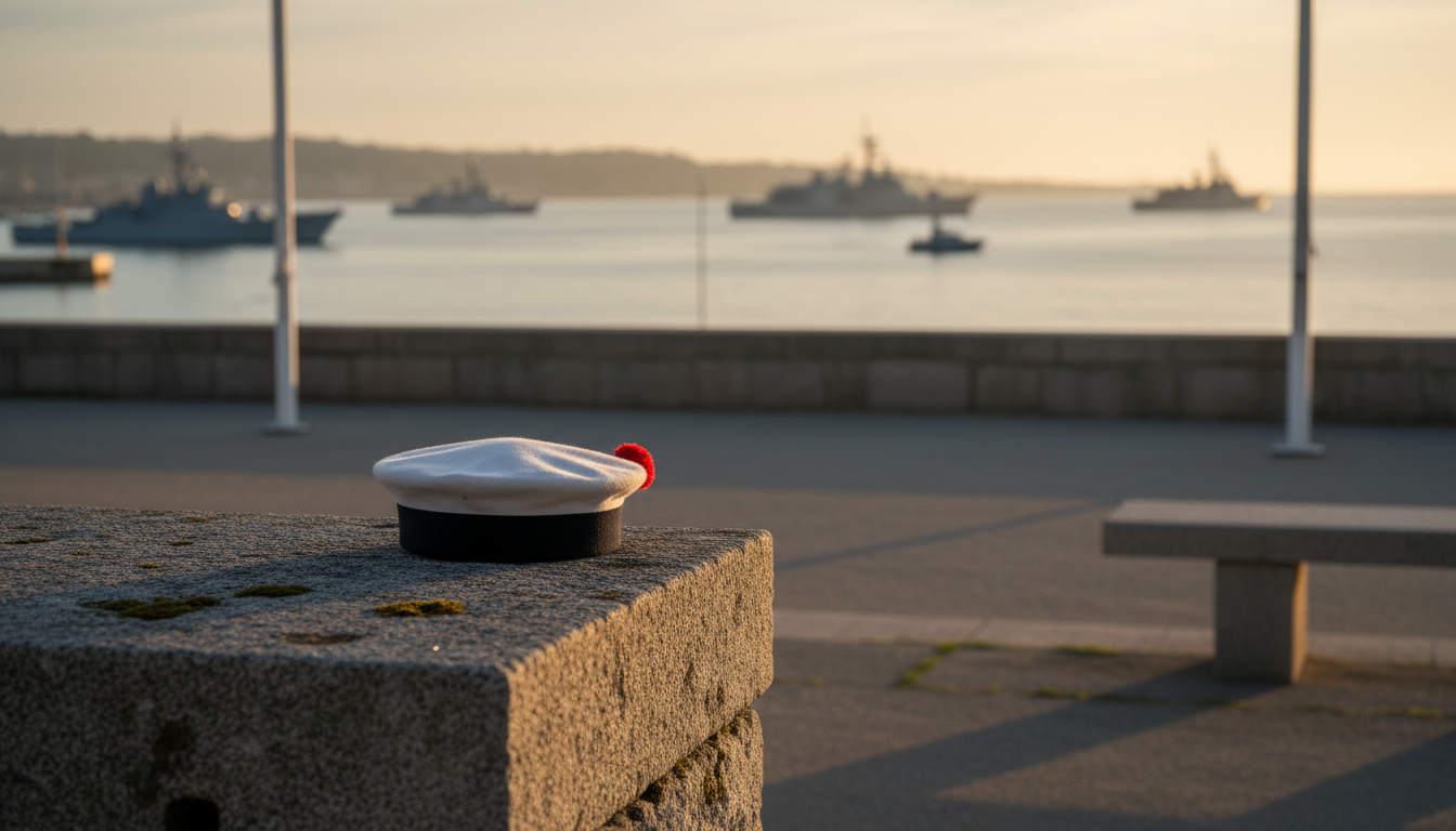 Béret de marin posé en hommage dans un port militaire
