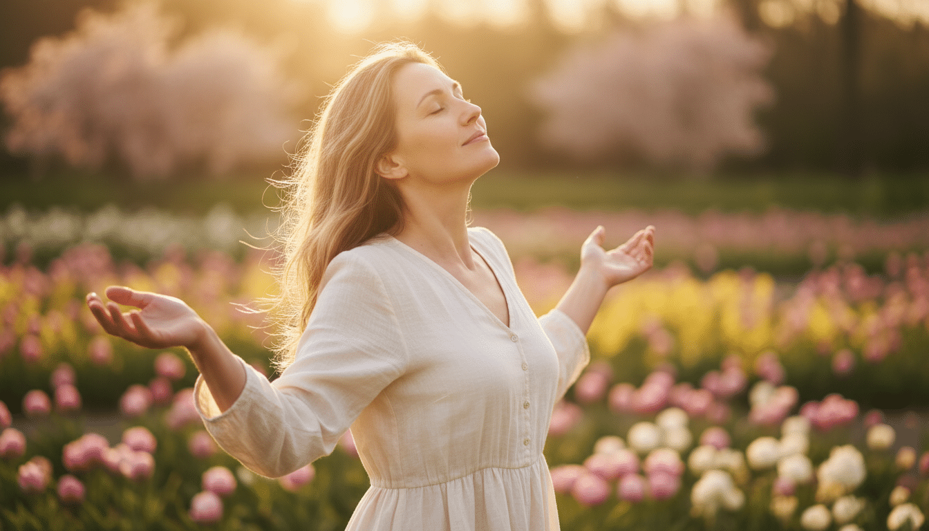 Femme profitant du soleil printanier les yeux fermés