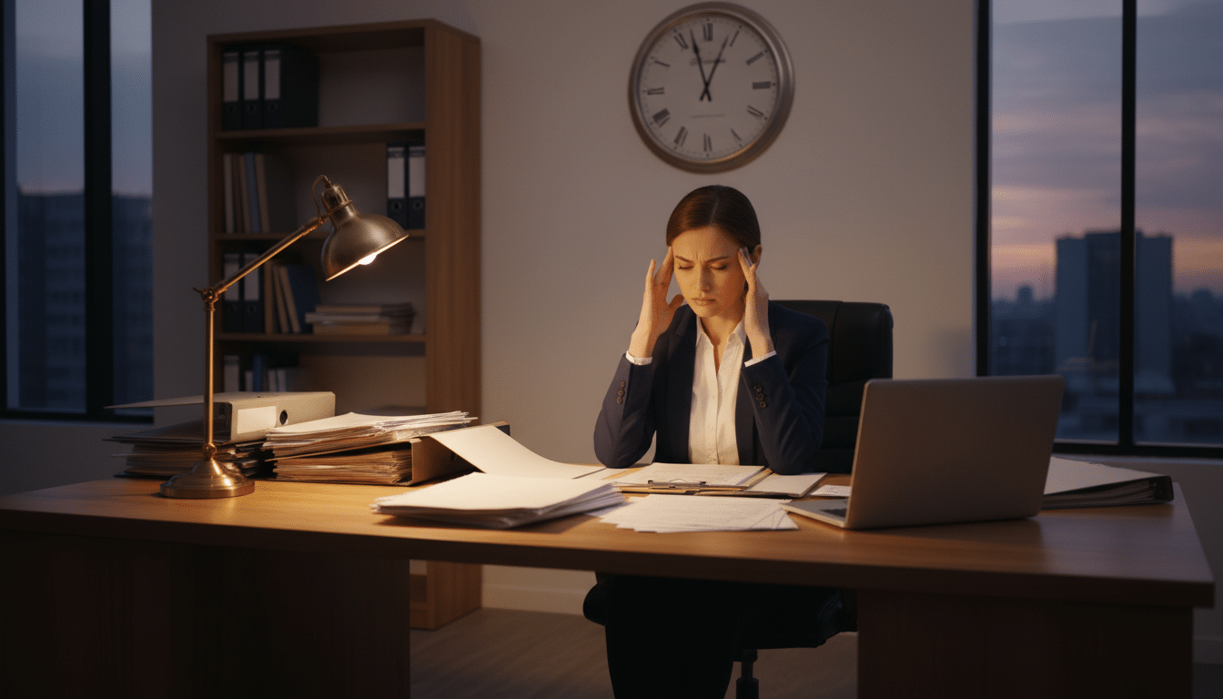 Femme stressée au bureau sous pression professionnelle