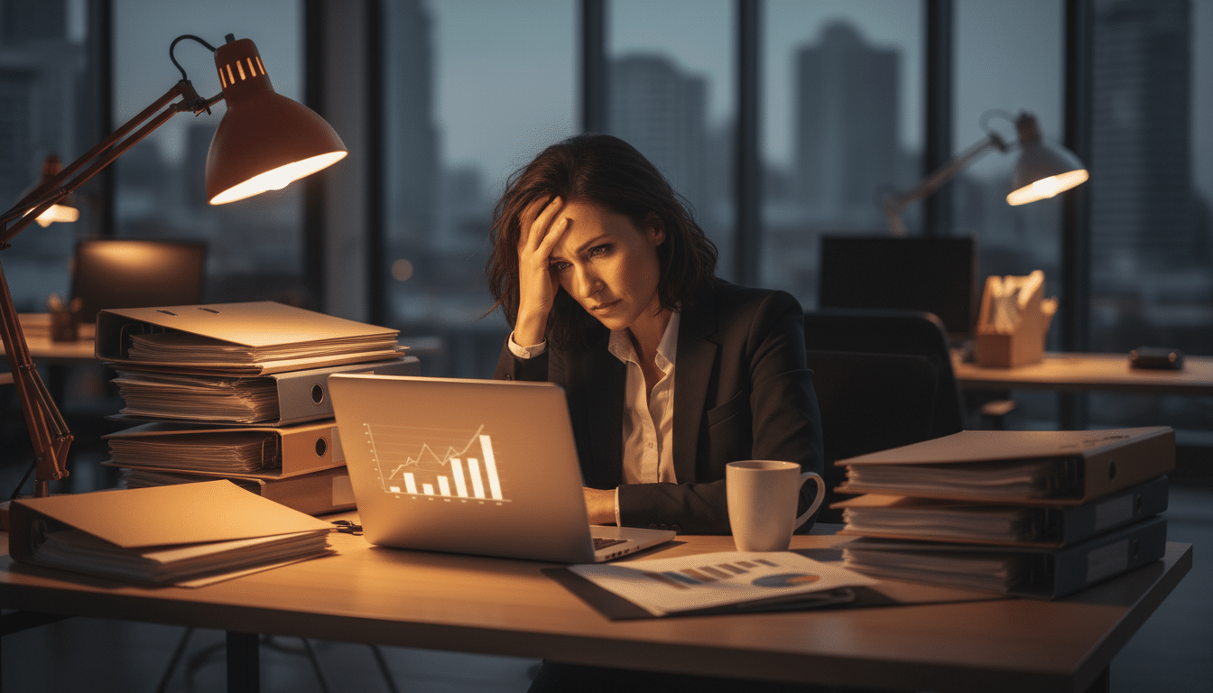 Femme stressée à son bureau sous la pression professionnelle