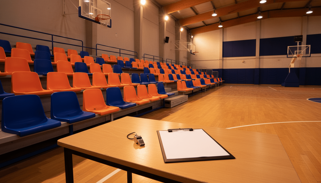 Table de marque dans un gymnase de basket jeunes