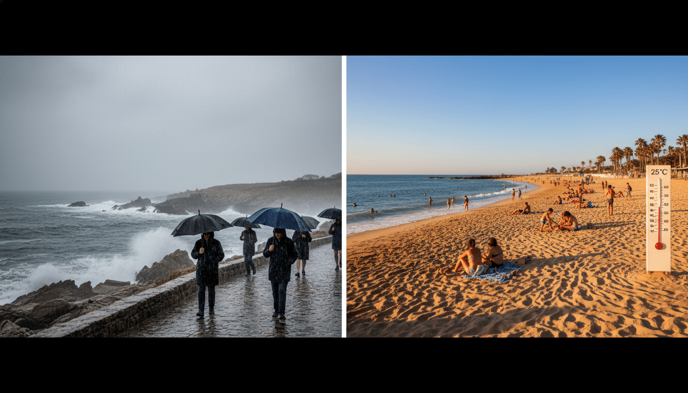 Contraste météo entre la pluie en Bretagne et le soleil à Biarritz