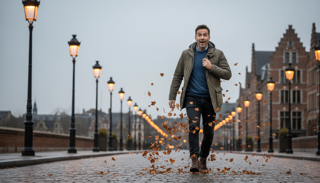 Homme surpris par la baisse des températures en ville