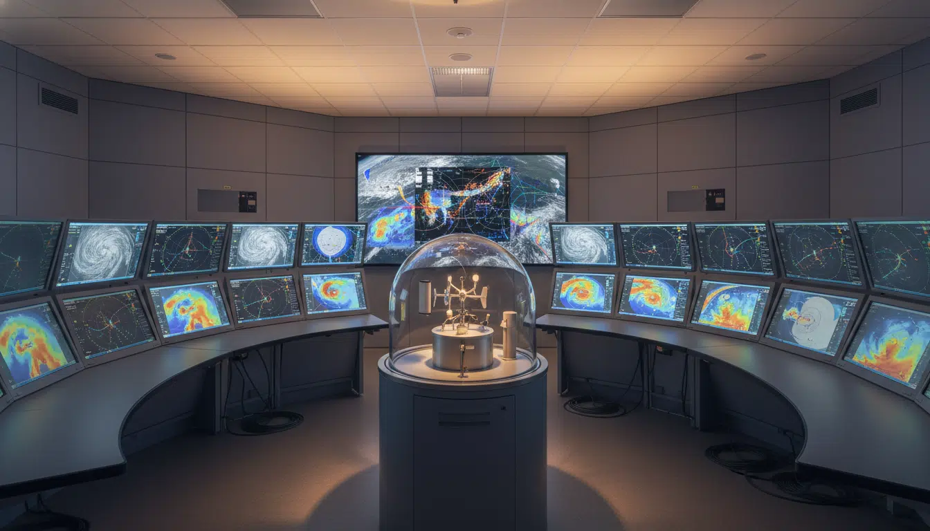 Station météorologique militaire avec instruments de prévision et écrans radar
