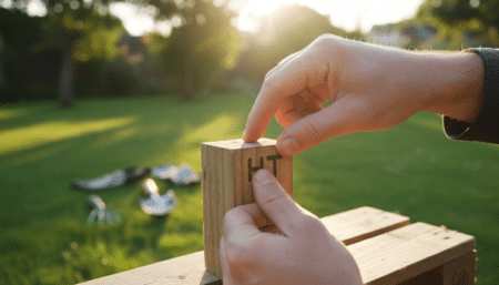 Marquage HT sur une palette en bois dans un jardin