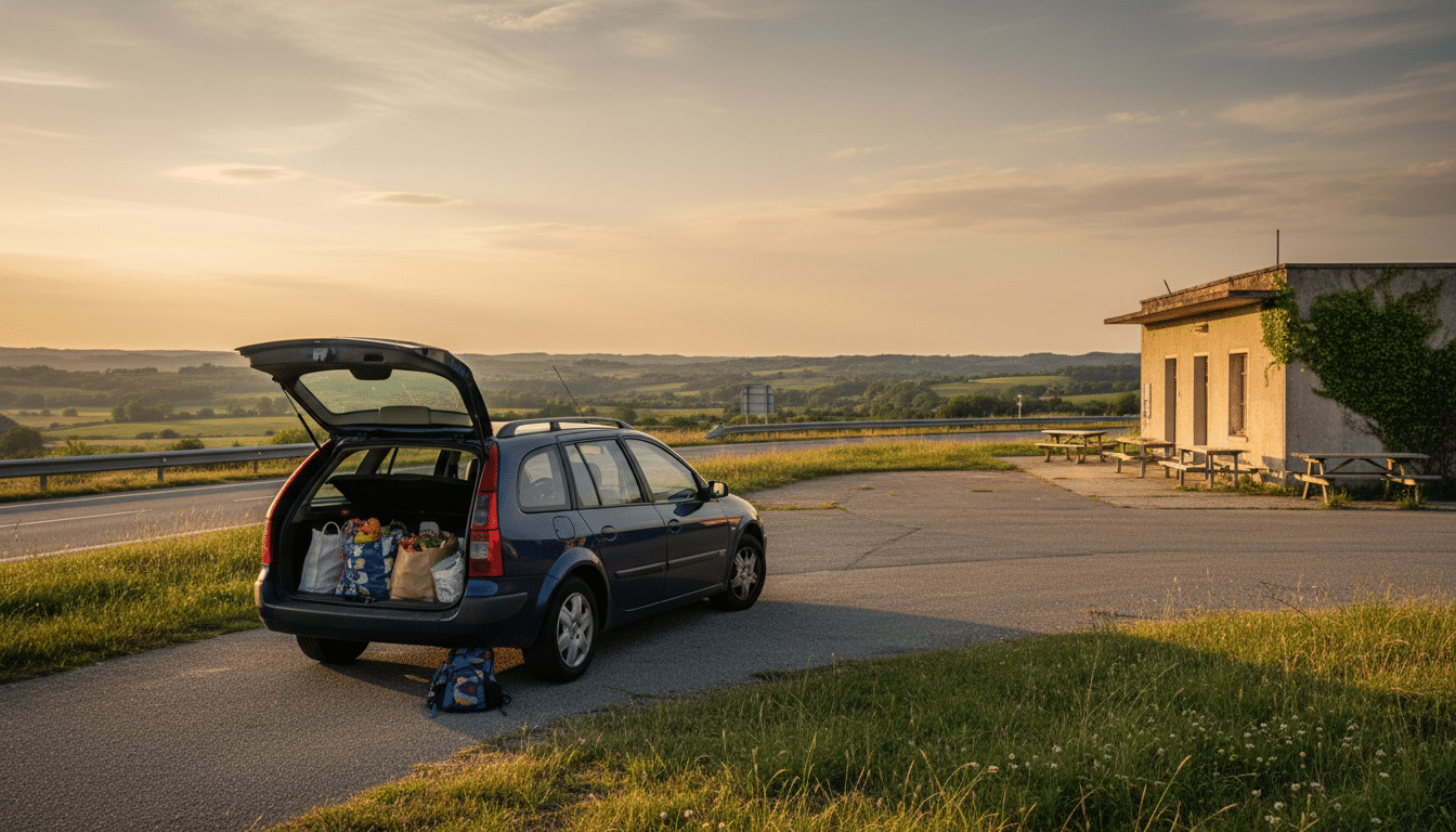 Route de campagne dans le sud de la France au crépuscule