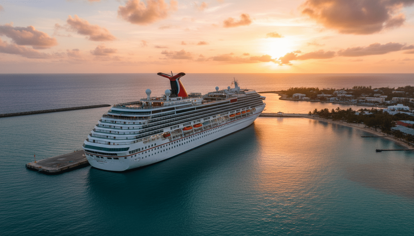 Navire de croisière Carnival Horizon à quai au coucher du soleil