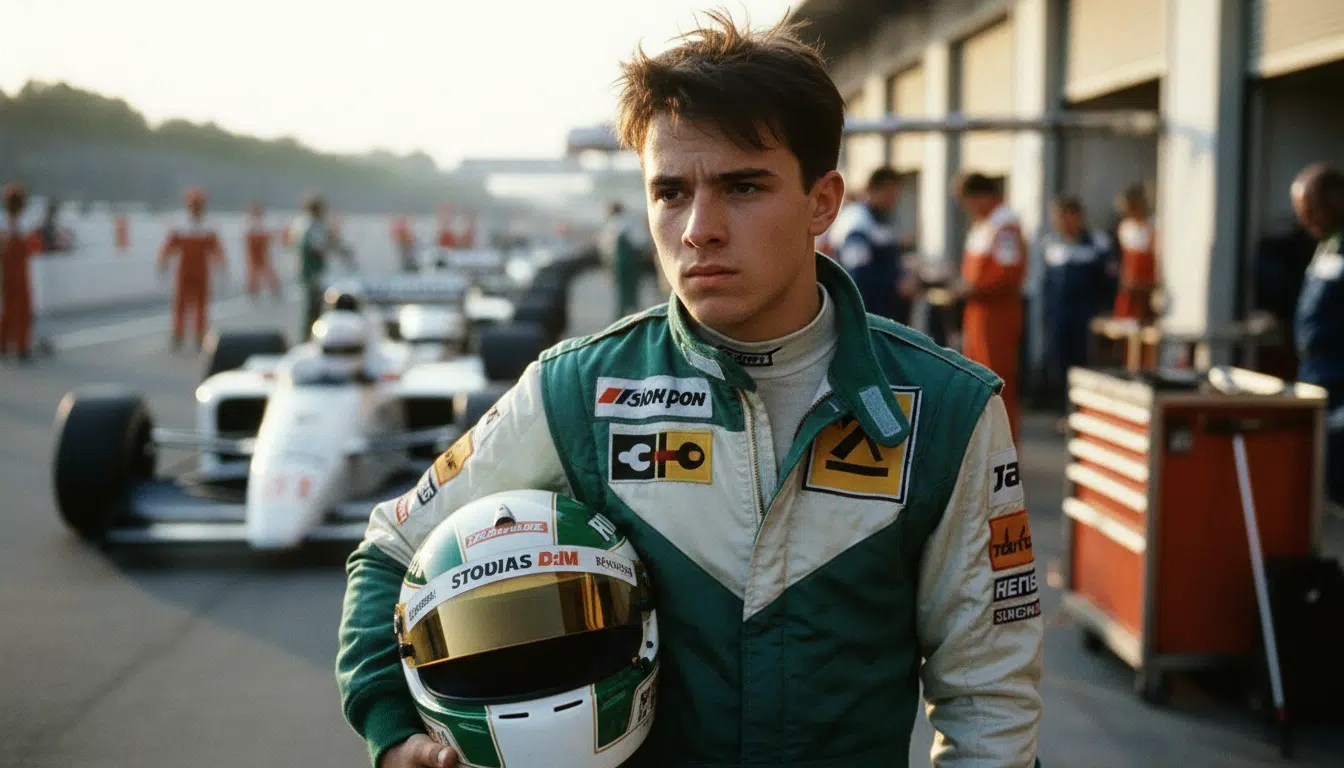 Jeune pilote de F1 en combinaison Jordan années 1990
