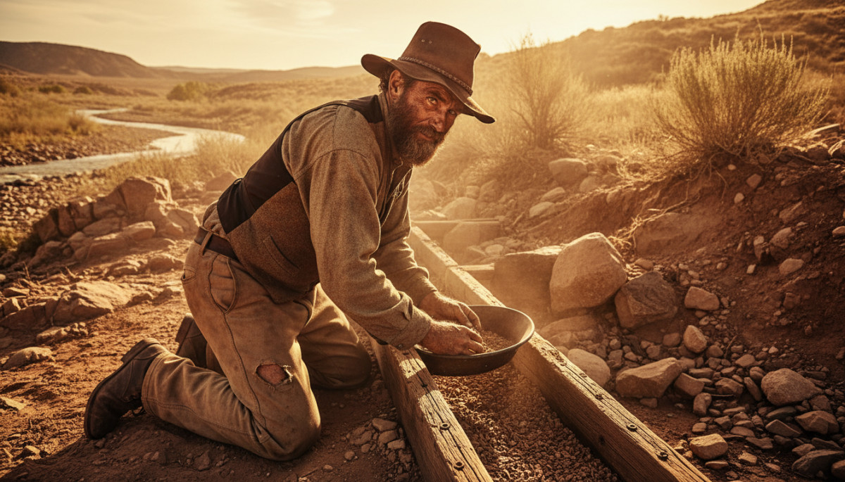 Mineur californien en 1870 avec pantalon déchiré aux poches