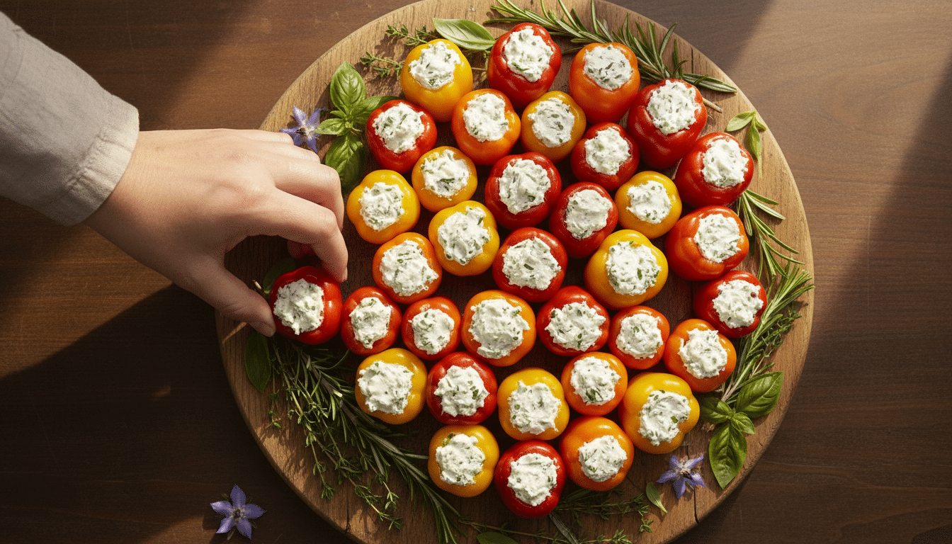 Plateau de mini poivrons farcis au fromage frais et herbes