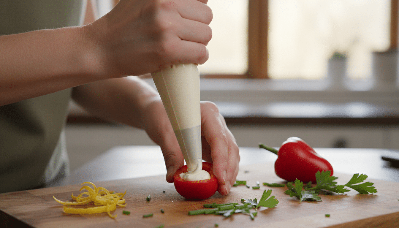 Farcissage de mini poivrons avec un sac congélation