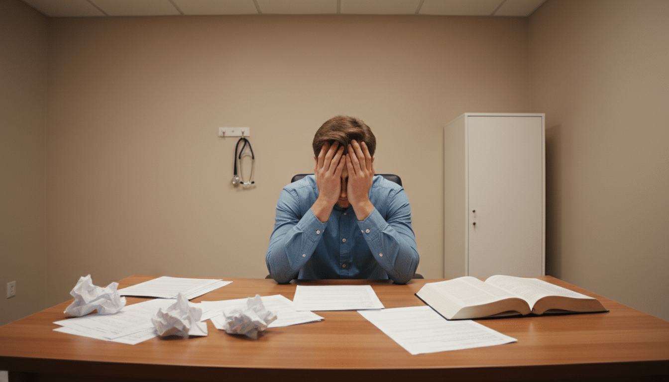 Homme frustré assis dans un cabinet médical