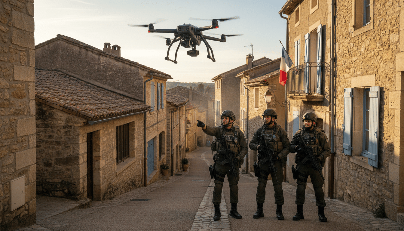 Drone de la gendarmerie survolant un quartier résidentiel