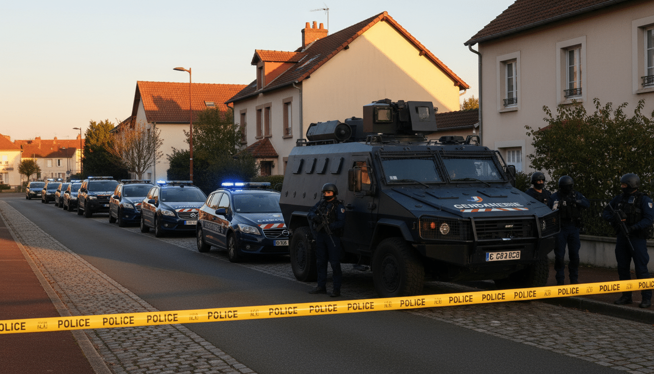 Véhicules de gendarmerie déployés sur les lieux du drame