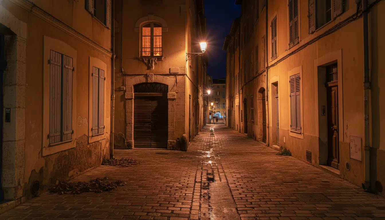 Rue sombre à Nice près de l'appartement de Loana