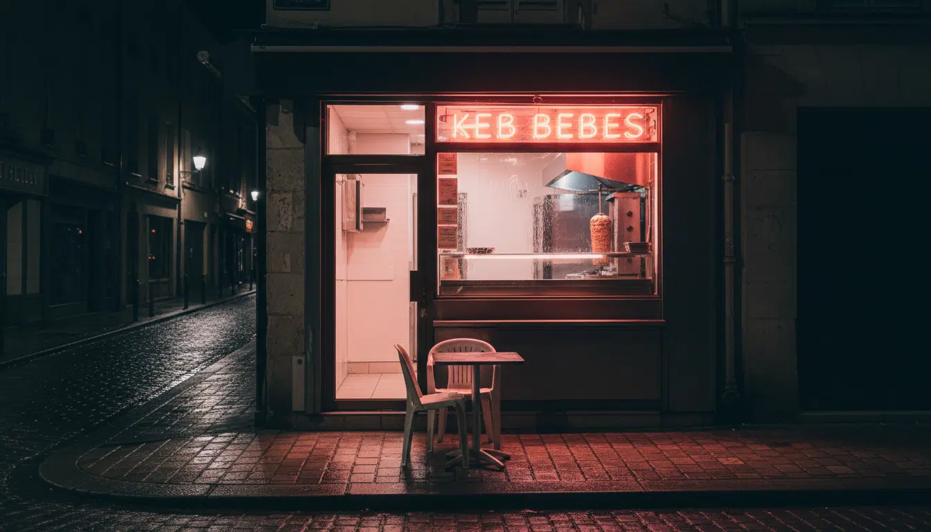 Comptoir d'un kebab de nuit dans une rue française