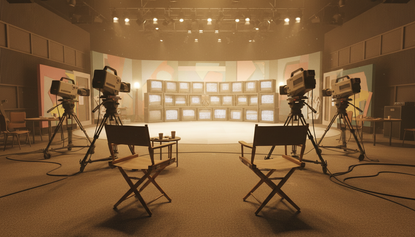 Plateau de tournage vintage des années 1990 à Hollywood, évoquant l'âge d'or des séries télévisées américaines comme Melrose Place