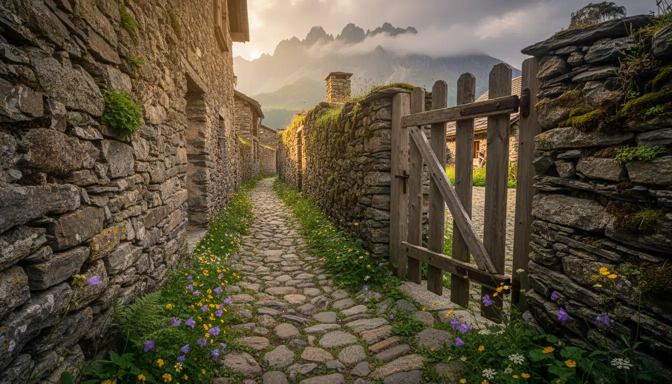 Ruelle en pierre typique du village du Vernet