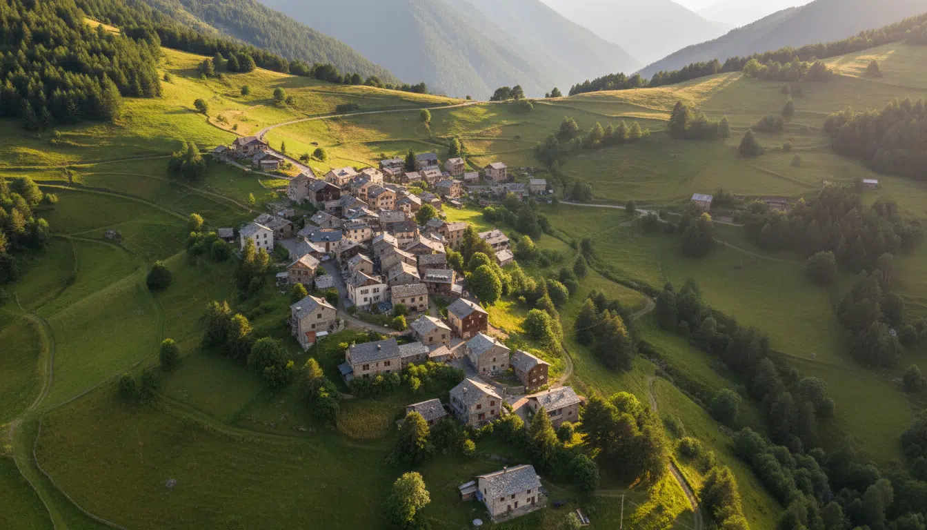 Vue aérienne du hameau du Haut-Vernet dans les Alpes