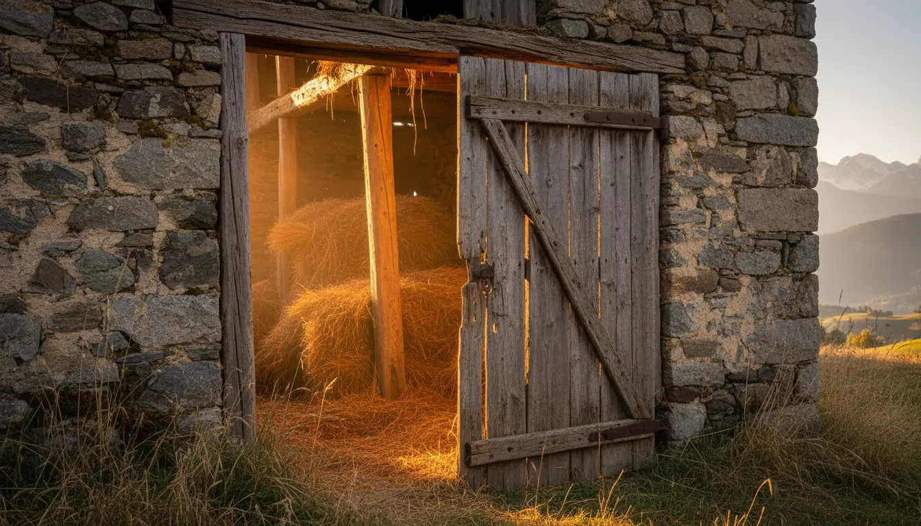Porte d'une grange en pierre dans les Alpes françaises