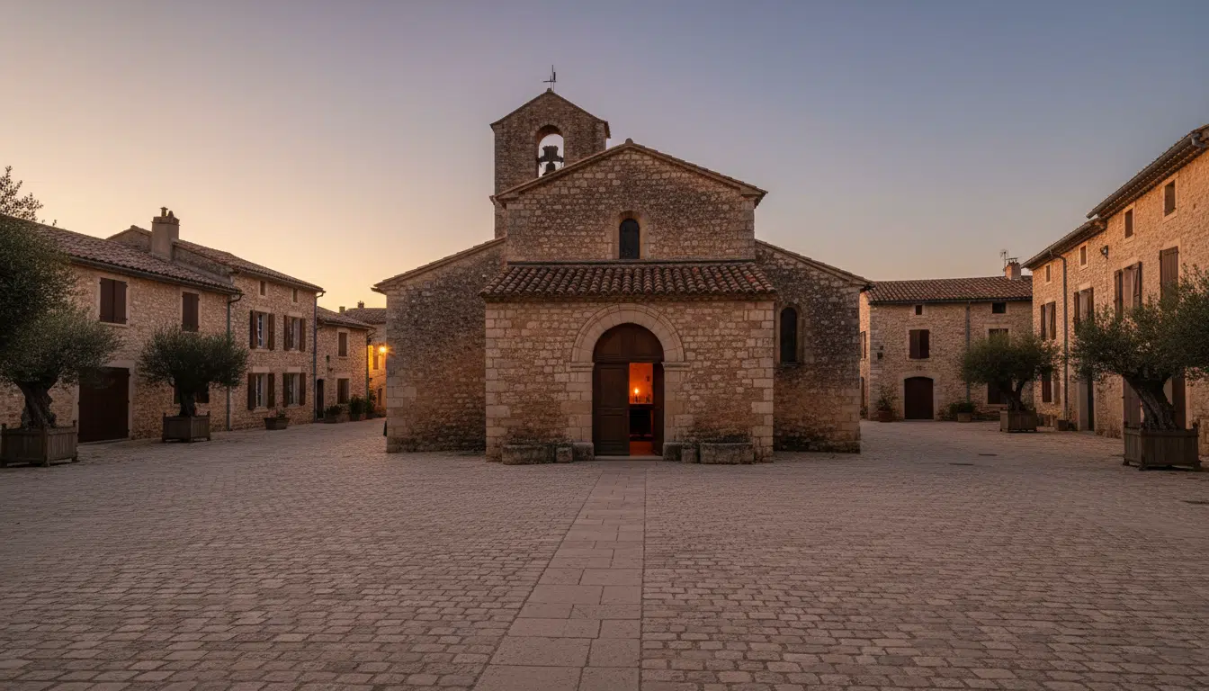 Église de village en Provence éclairée par une bougie