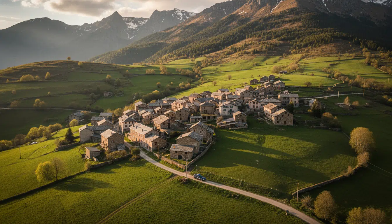 Vue aérienne du hameau du Haut-Vernet dans les Alpes