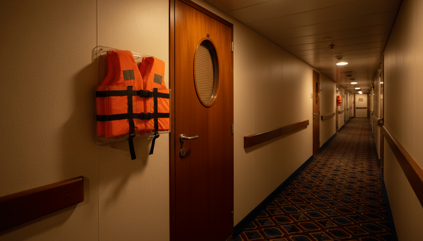 Couloir de cabines sur un navire de croisière