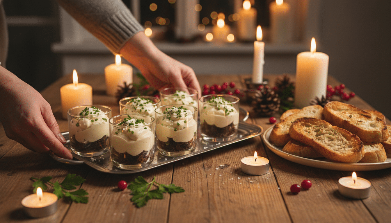 Verrines de mousse de canard servies avec pain grillé