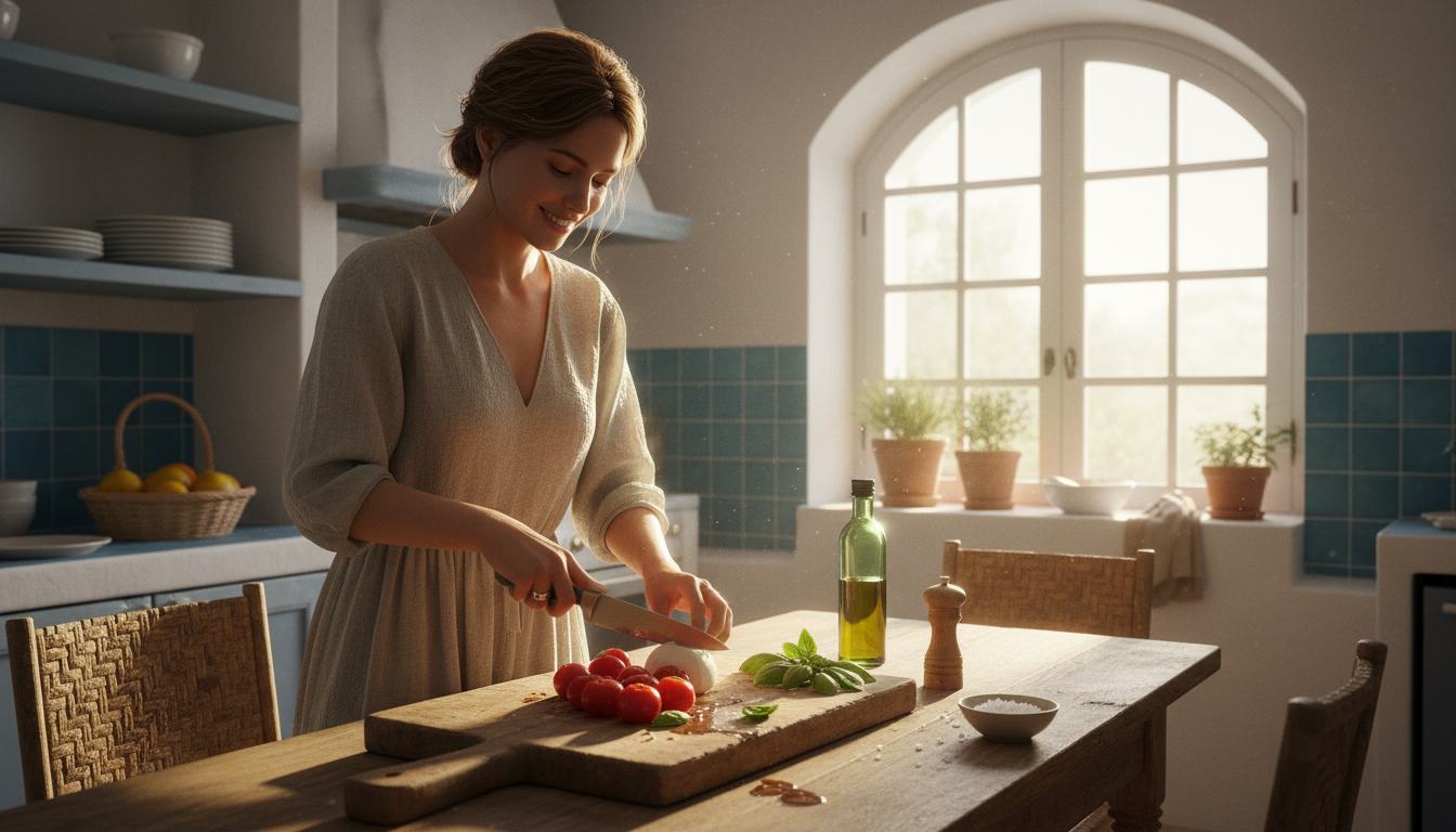 Préparation d'une salade caprese avec mozzarella fraîche