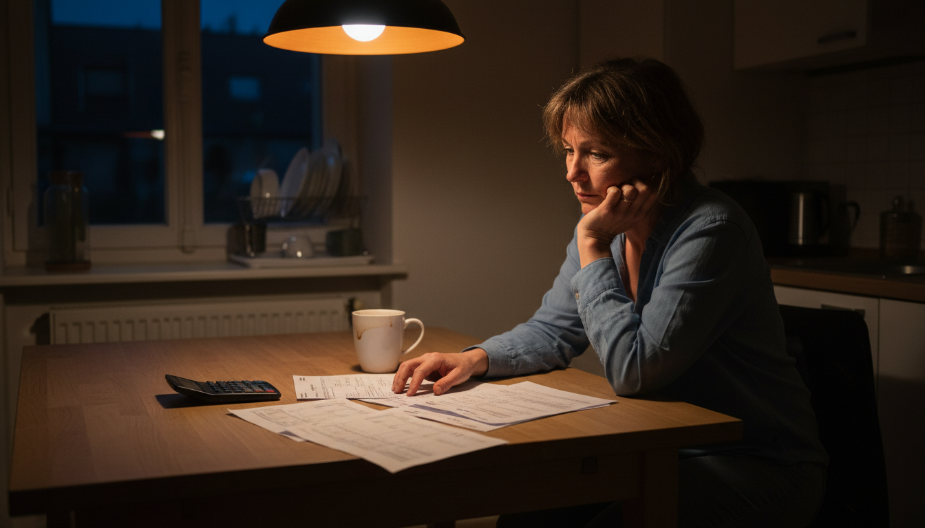 Contribuable comparant ses bulletins de salaire avec une calculatrice