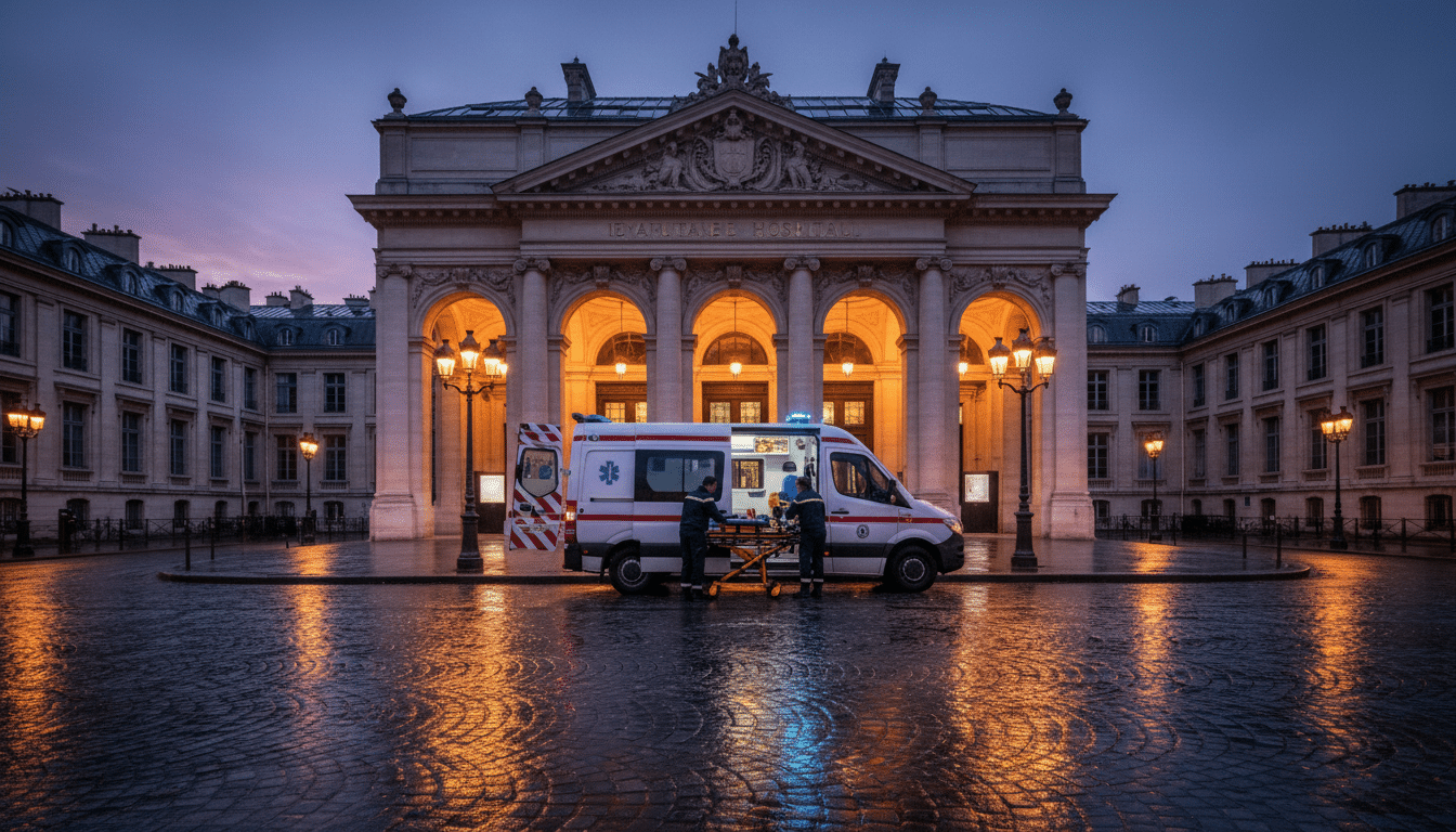 Ambulance devant un hôpital parisien en urgence absolue