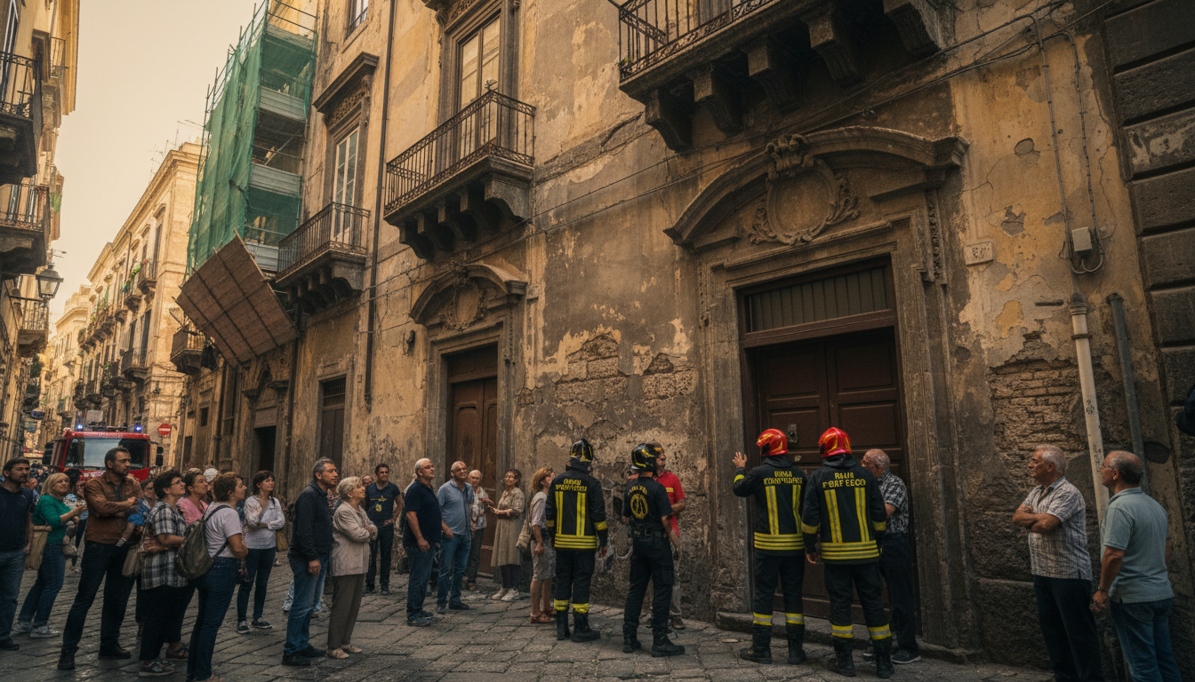 Pompiers inspectant une façade d'immeuble à Naples