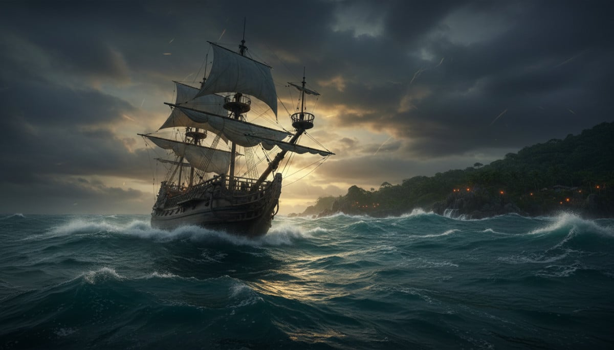 Navire de Magellan près des côtes philippines au XVIe siècle