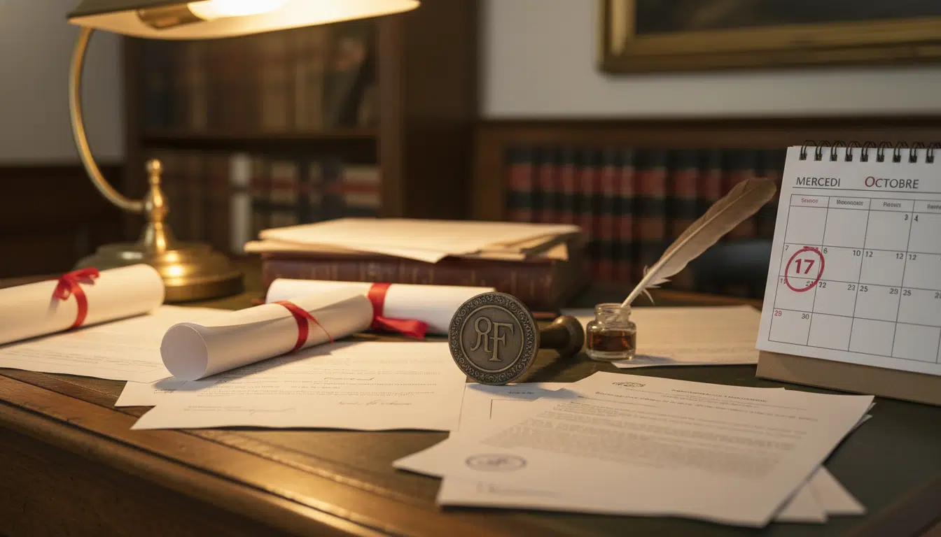 Bureau de greffe avec documents judiciaires et calendrier